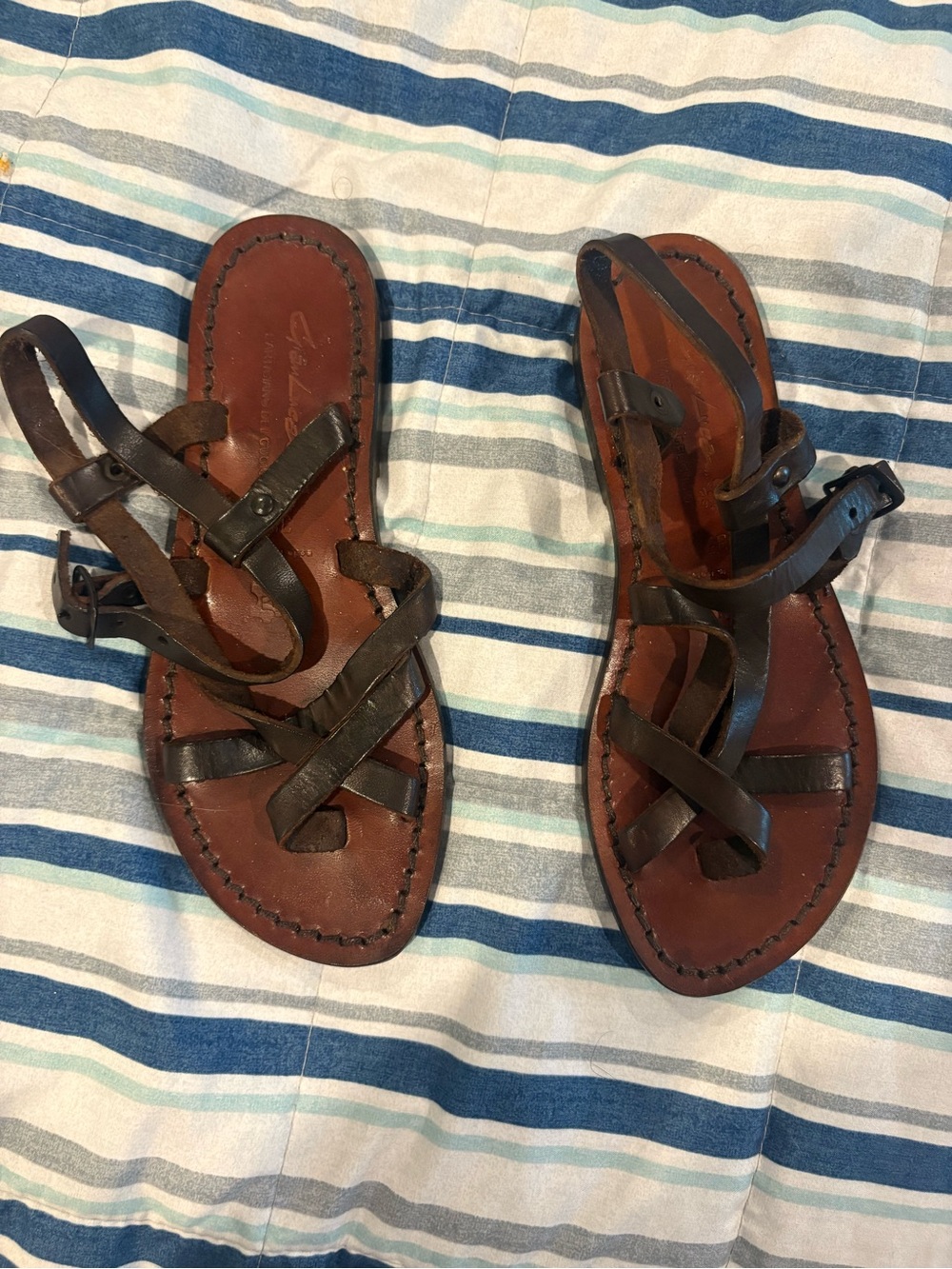 Brown Leather Strappy Flat Sandals